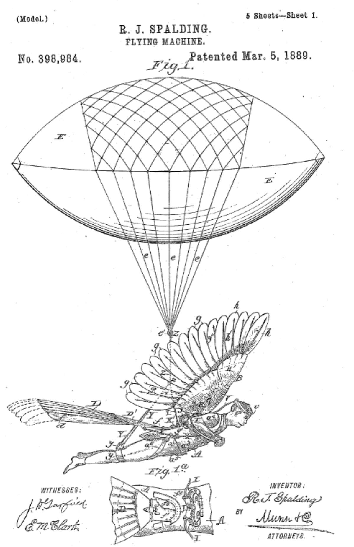 Old Flying Machine Patent Drawing Vintage Aviation Patent Prints